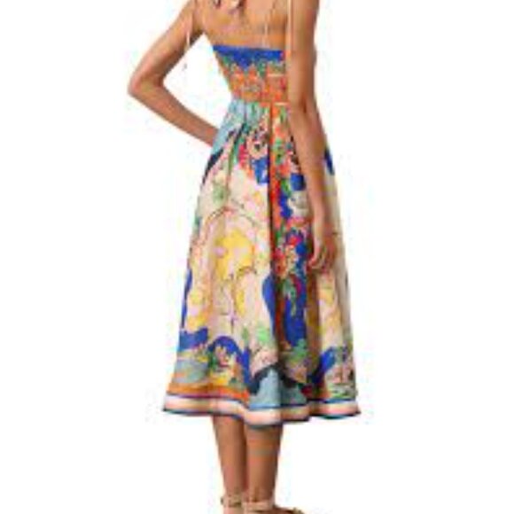 Christian Lacroix Alight Picnic nautical map blue linen blend midi dress size M - Picture 9 of 11